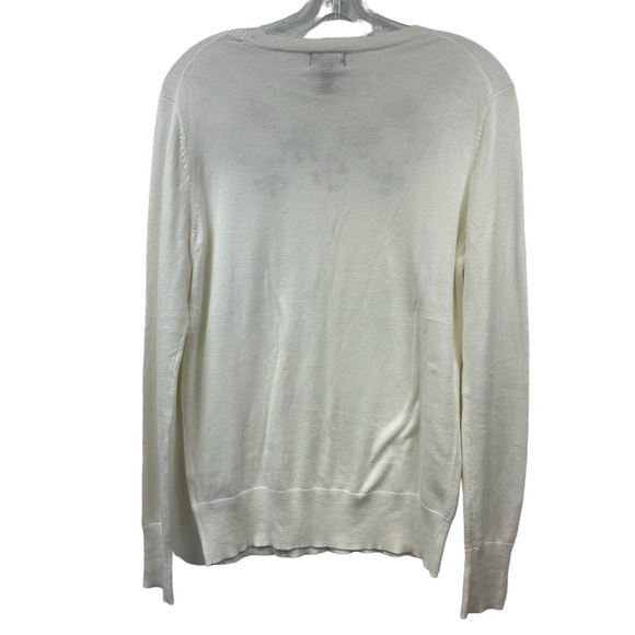 Jones New York Long Sleeve Round Neck HolidayWhite Sweater, Black Rhinestones, S - Picture 4 of 10